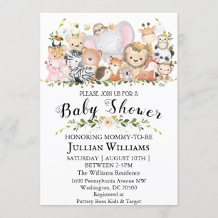 Woodland Forest Greenery Wild Animals Baby Shower Invitation