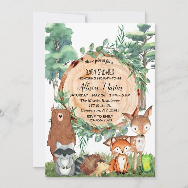 Woodland Forest Greenery Wild Animals Baby Shower Invitation (Front)