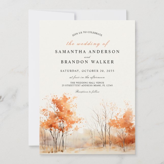 Woodland. Forest in fall colours wedding Invitatio Save The Date (Front)