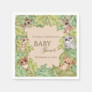 Woodland Forest Jungle Animals Greenery Baby  Napkin