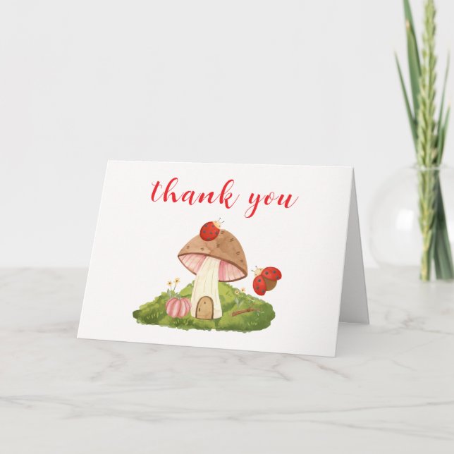 Woodland Forest Ladybug Mushroom Baby Shower Thank You Card (Front)