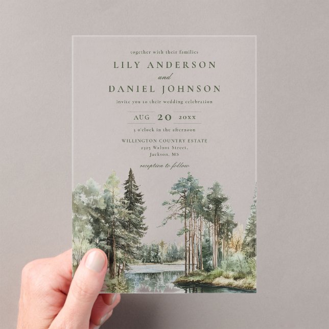 Woodland Forest Lake Wedding Acrylic Invitation (Insitu (Handheld))