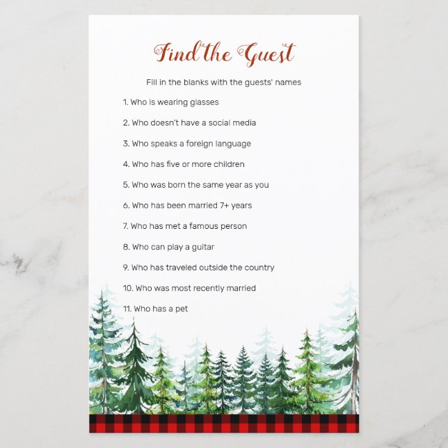 Woodland Forest Lumberjack  Find the Guest Game (Front)