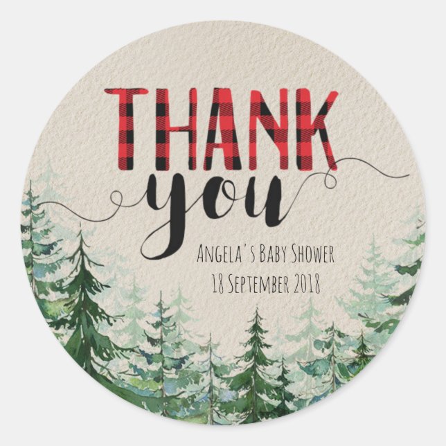 Woodland Forest Lumberjack Thank You Sticker (Front)