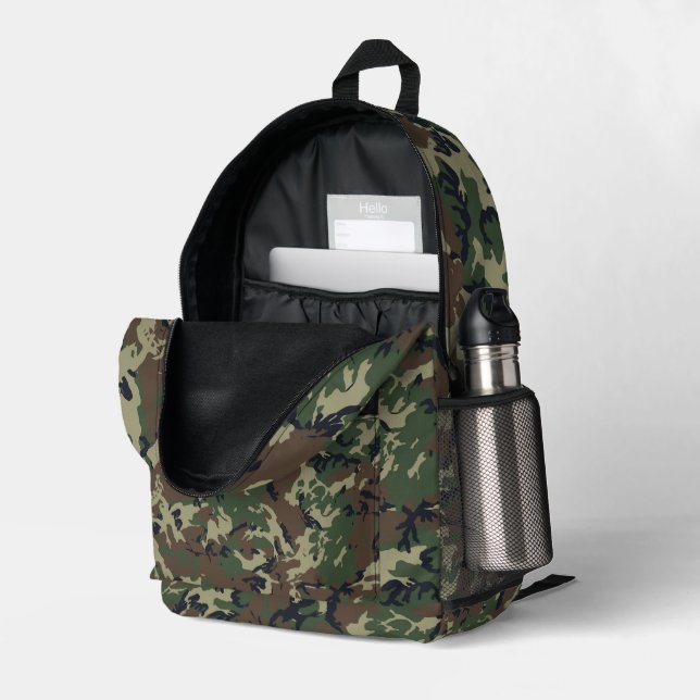 Woodland Forest Military Camouflage  Printed Backpack (Back Corner Right (Open))