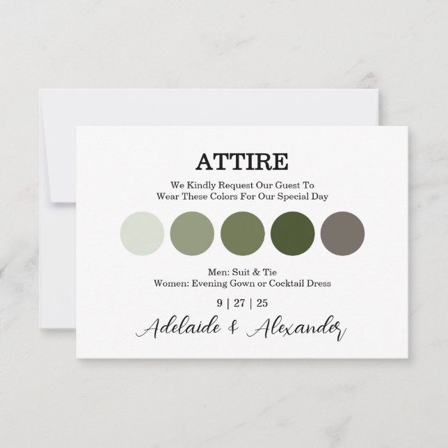 Woodland Forest Modern Wedding Green Attire Card (Front)