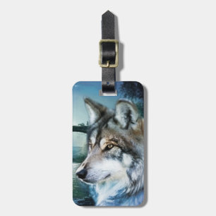 woodland forest moonlight full moon wolf luggage tag