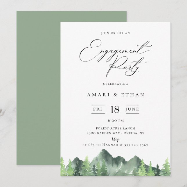 Woodland Forest Mountain Engagement Party Invitation (Front/Back)