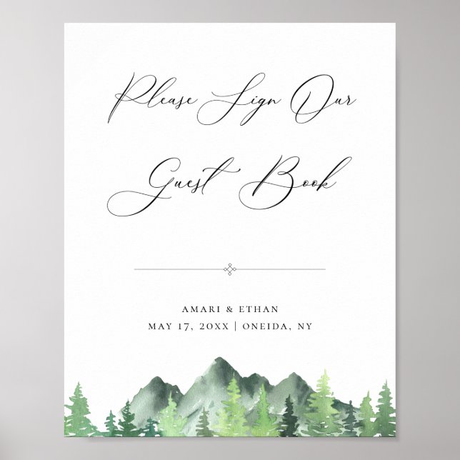 Woodland Forest Mountain Guest Book Sign (Front)