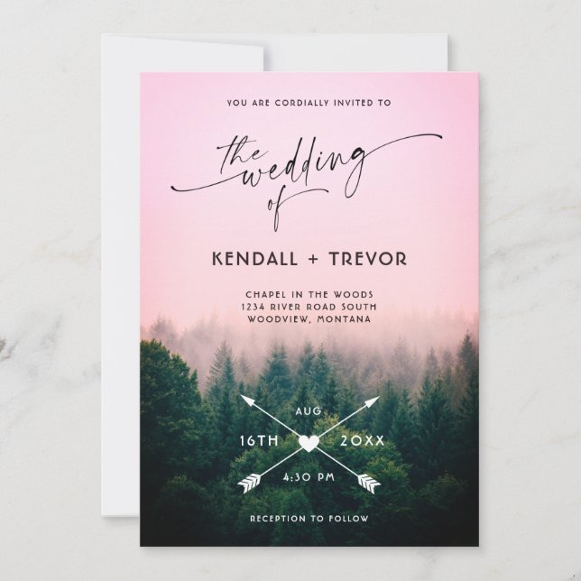 Woodland Forest Mountains Trees Wedding Invitation (Front)