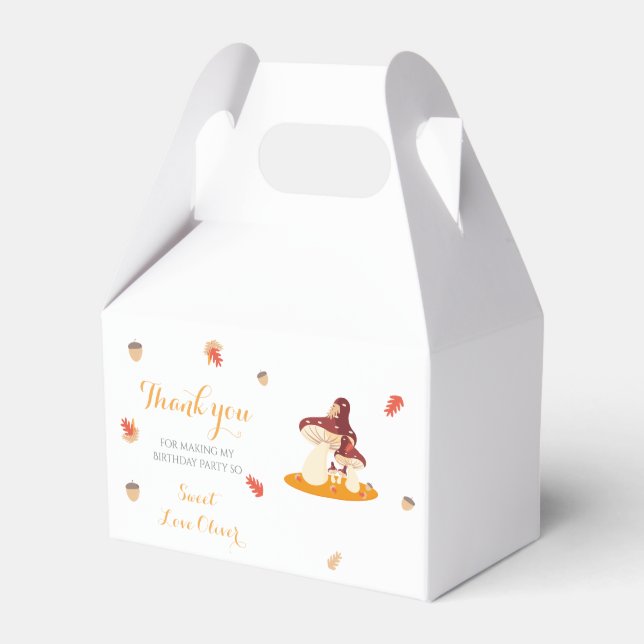 Woodland Forest Mushroom First Birthday  Favor Box (Front Side)