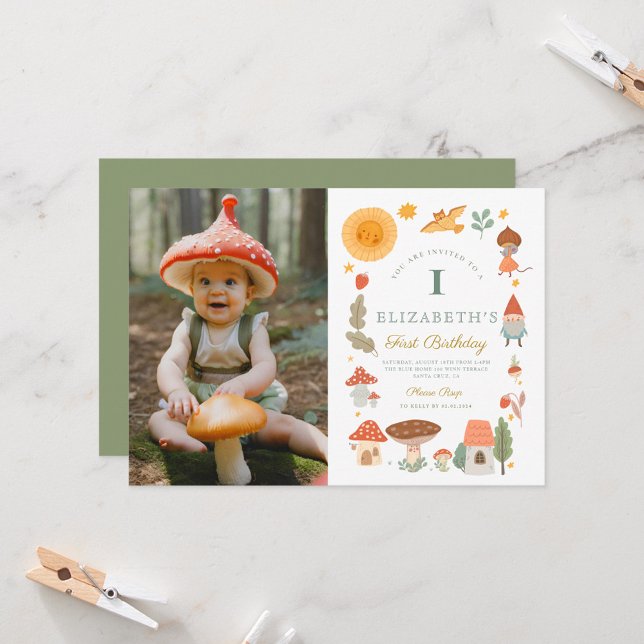 Woodland forest mushroom First Birthday Invitation (Creator Uploaded)