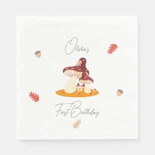 Woodland Forest Mushroom First Birthday  Napkin