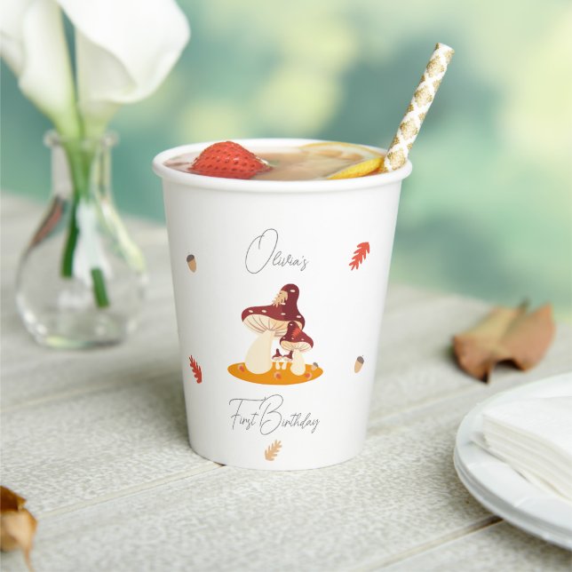 Woodland Forest Mushroom First Birthday  Paper Cups (Insitu)