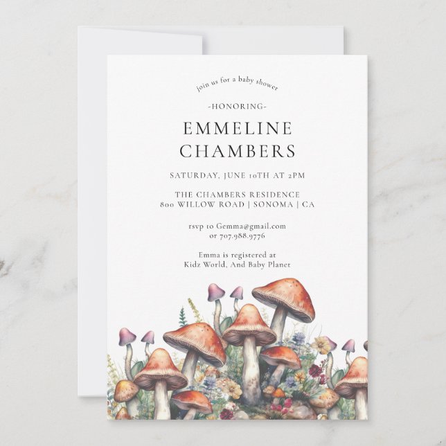 Woodland Forest Mushrooms Baby Shower   Invitation (Front)