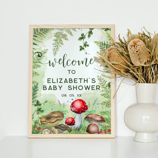 Woodland Forest Mushrooms Ferns Script Welcome Poster (Creator Uploaded)