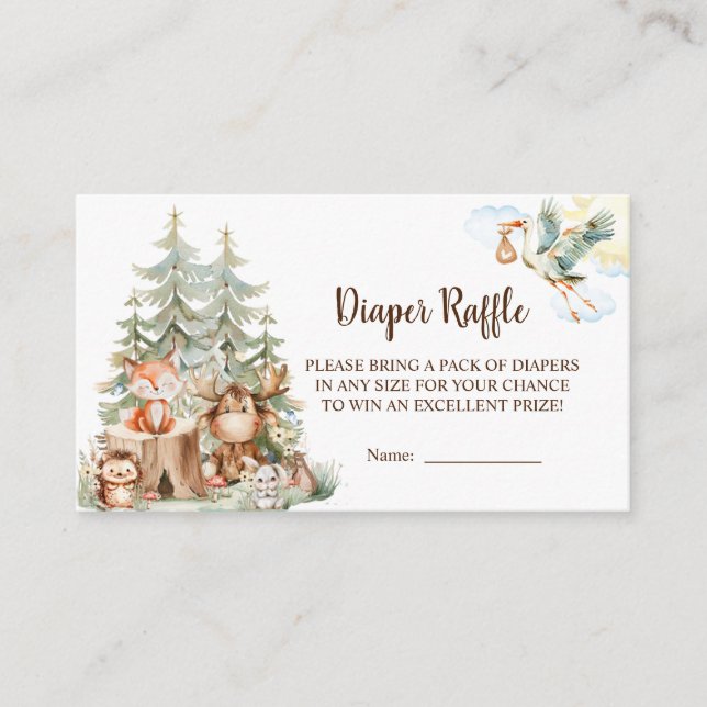Woodland Forest Neutral Baby Shower Diaper Raffle Enclosure Card (Front)