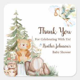 Woodland Forest Neutral Baby Shower Square Sticker