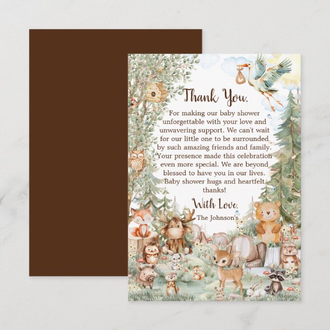 Woodland Forest Neutral Baby Shower Thank You Card (Front/Back)