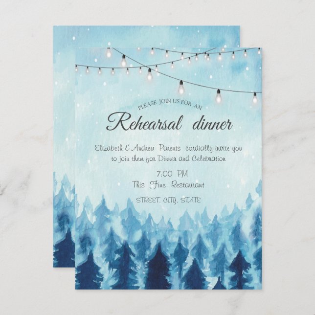 Woodland,Forest,Pine Trees Blue Rehearsal Dinner Invitation (Front/Back)