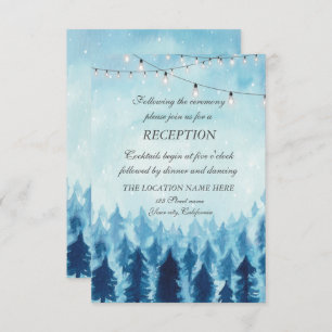 Woodland,Forest,Pine Trees Blue Wedding Reception  Invitation