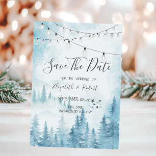 Woodland,Forest,Pine Trees Lights Save The Date