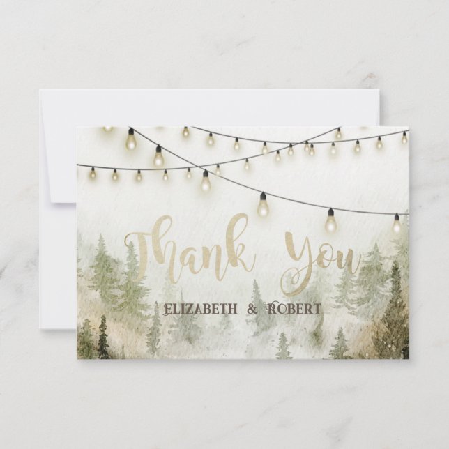 Woodland,Forest,Pine Trees,String Lights Thank You Card (Front)