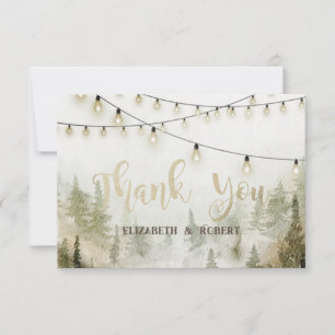 Woodland,Forest,Pine Trees,String Lights Thank You Card