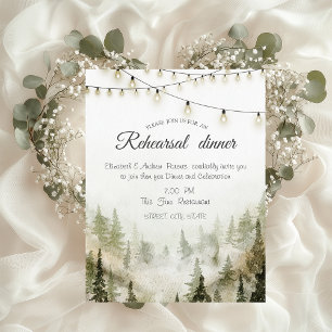 Woodland,Forest,Pine Trees,String Rehearsal Dinner Invitation