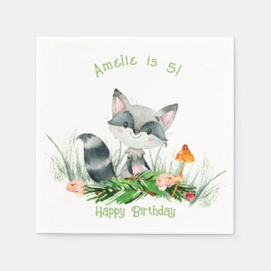 Woodland Forest Raccoon Cute Birthday Napkins