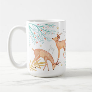 Woodland Forest Reindeer & Christmas Tree Scene Coffee Mug