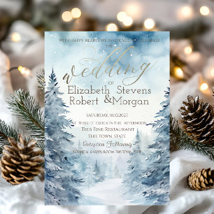 Woodland,Forest,String Lights Blue Wedding Invitation