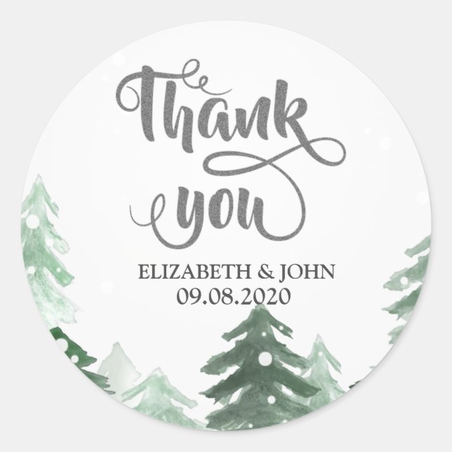 Woodland,Forest String Lights Thank You Wedding Classic Round Sticker (Front)