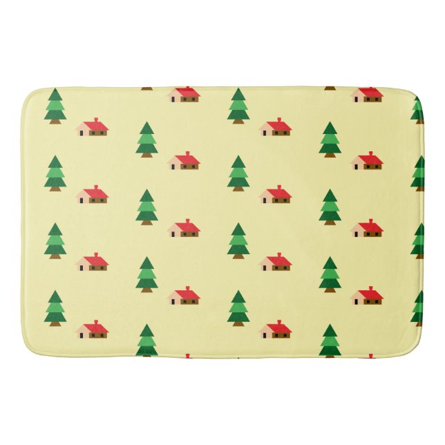 Woodland Forest Tree Pattern – Cozy Nature Design Bath Mat (Front)