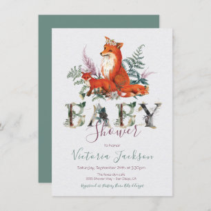 Woodland Forest twin fox Baby Shower Invitation