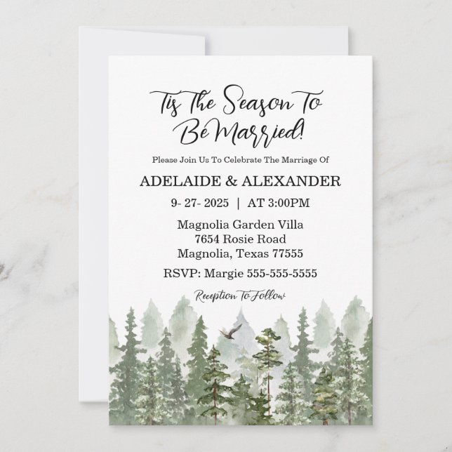 Woodland Forest Wedding Green Invitation (Front)