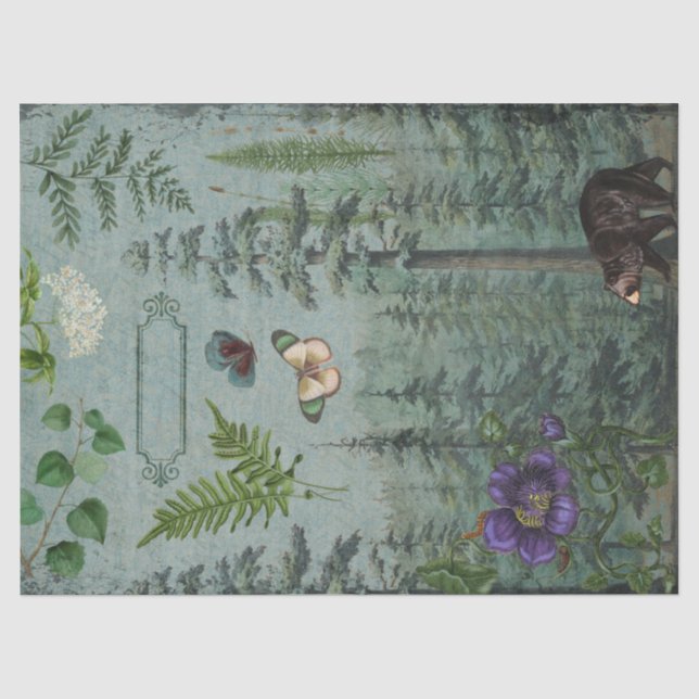 Woodland Forest Wildlife Bear, Butterfly Decoupage Tissue Paper (Front)