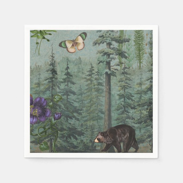 Woodland Forest Wildlife Bear, Butterfly, Nature Napkin (Front)