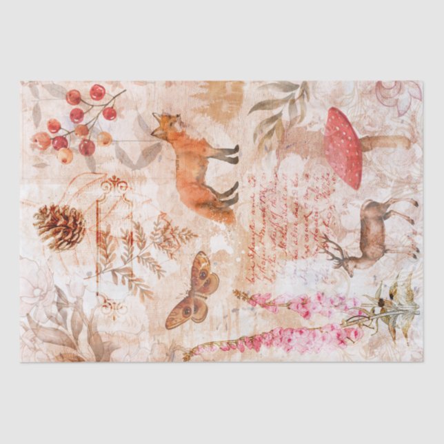Woodland Forest Wildlife Fox Deer Decoupage Tissue Tissue Paper (Front)