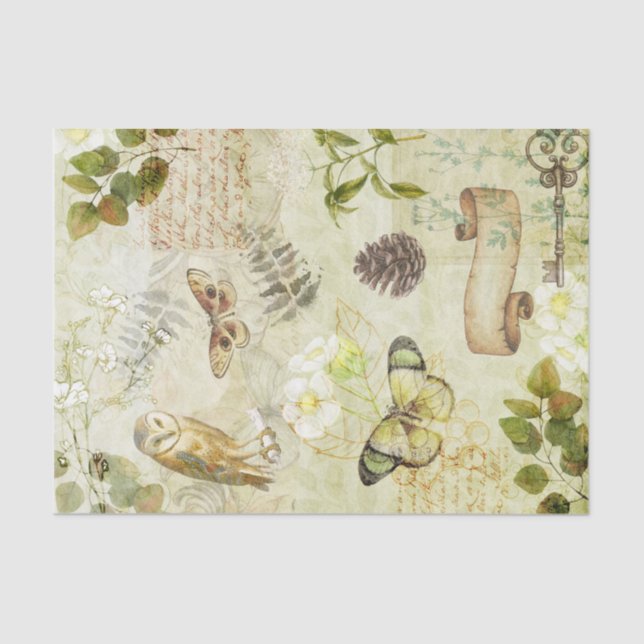 Woodland Forest Wildlife Owl Butterfly Decoupage Tissue Paper (Front)
