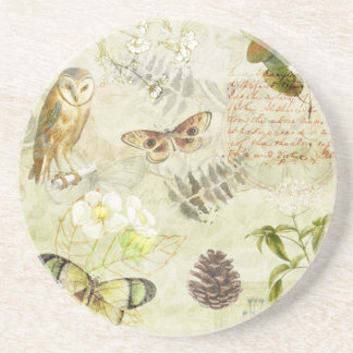 Woodland Forest Wildlife Owl Butterfly Nature Coaster