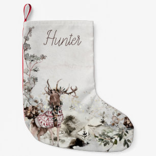Woodland Forest with Name Small Christmas Stocking