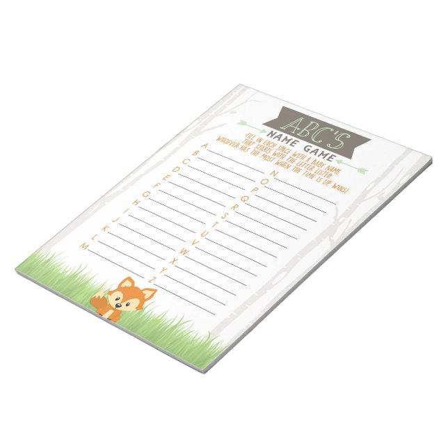 Woodland Fox ABC Baby Shower Game Pack Notepad (Angled)