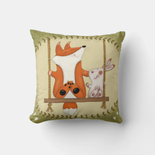 Woodland Fox and Bunny Swing Throw Pillow