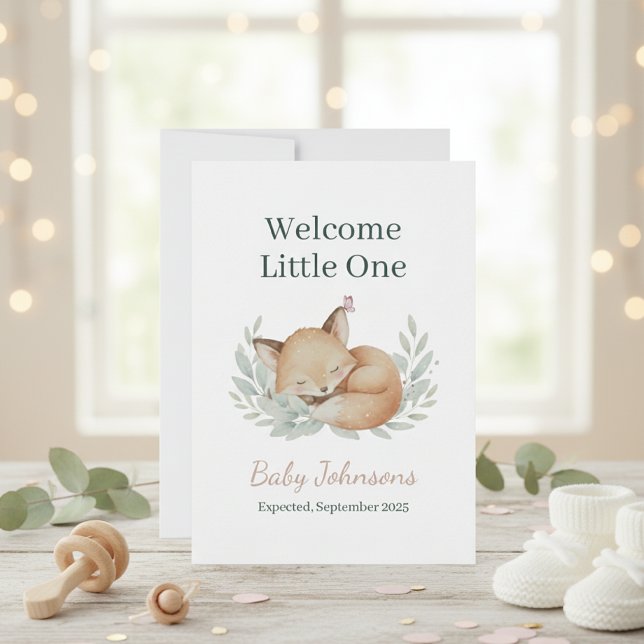 Woodland Fox and Owl Watercolor Baby Announcement  (Creator Uploaded)