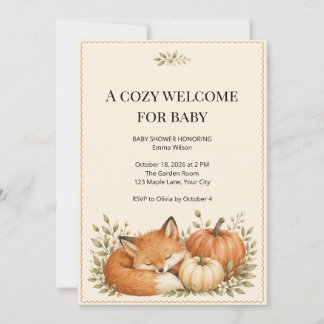 Woodland Fox and Pumpkin Fall Baby Shower Invitation