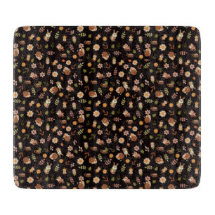 Woodland Fox Autumn Theme Dark Cutting Board