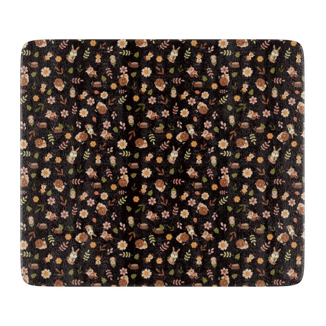 Woodland Fox Autumn Theme Dark Cutting Board (Front)