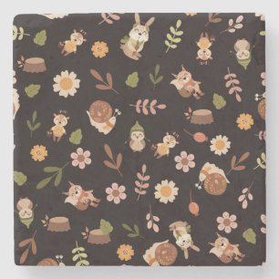 Woodland Fox Autumn Theme Dark Stone Coaster