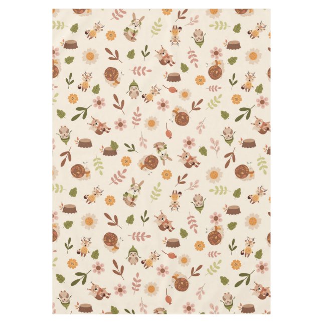 Woodland Fox Autumn Theme Neutral Tablecloth (Front)
